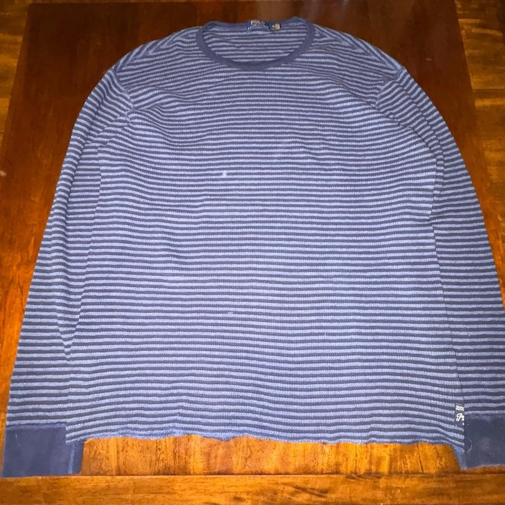 Polo Ralph Lauren Striped Thermal Long Sleeve‎ Shirt XL Blue Gray